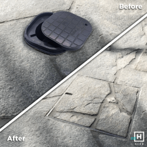 before and after - access cover crazy pave